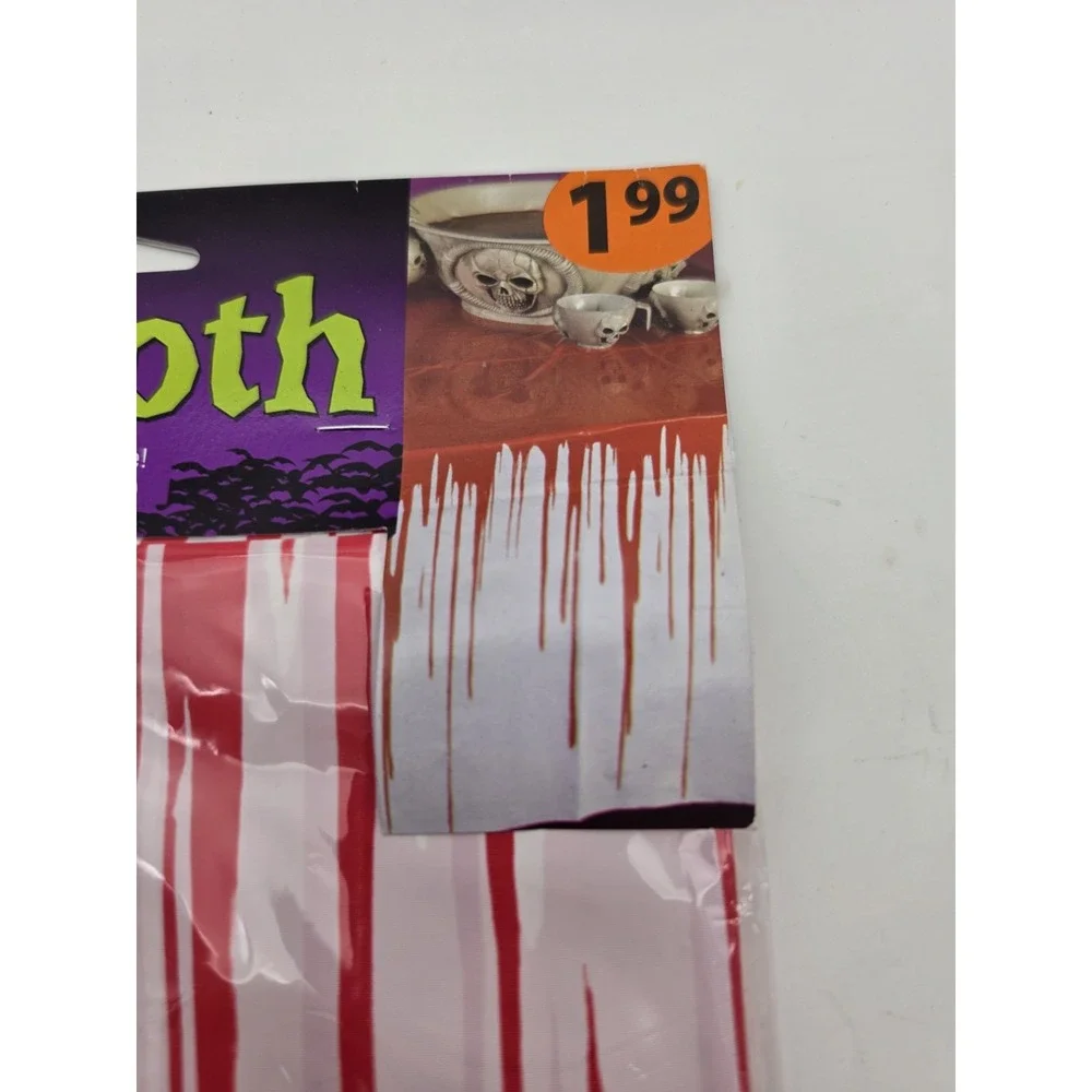 Nos Vtg Drips Of Blood Rectangular Tablecloth, Polyethylene, White, Halloween